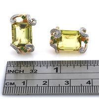 Lemon Quartz and Tsavorite Accent Earrings in Yellow and White Gold
