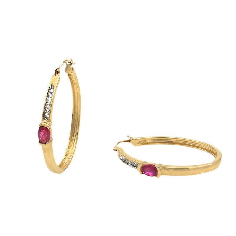 Ruby and Diamond Oval Hoop Earrings