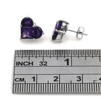 Half Moon and Square Amethyst Heart Stud Earrings