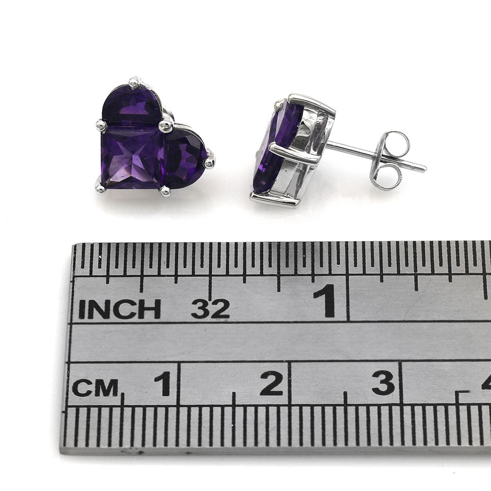 Half Moon and Square Amethyst Heart Stud Earrings