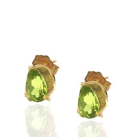Pear Cut Peridot Stud Earrings in Yellow Gold