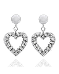 Diamond Open Heart Dangle Earrings in White Gold