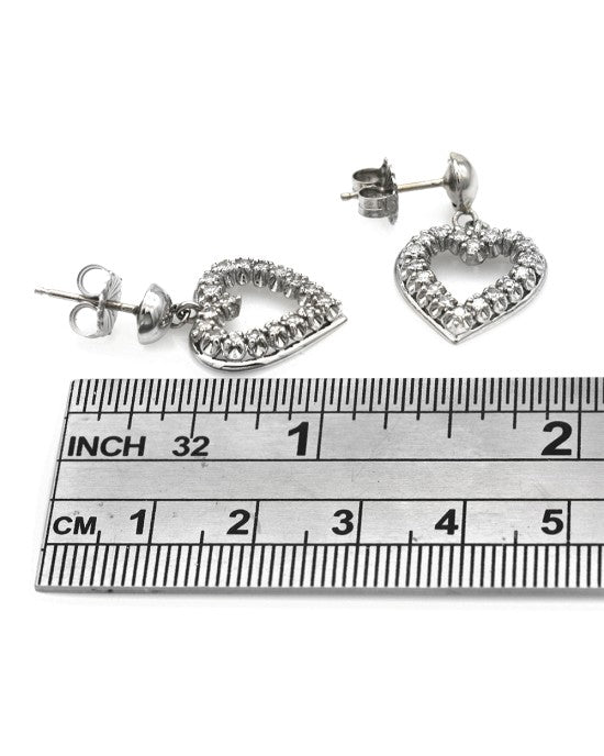 Diamond Open Heart Dangle Earrings in White Gold