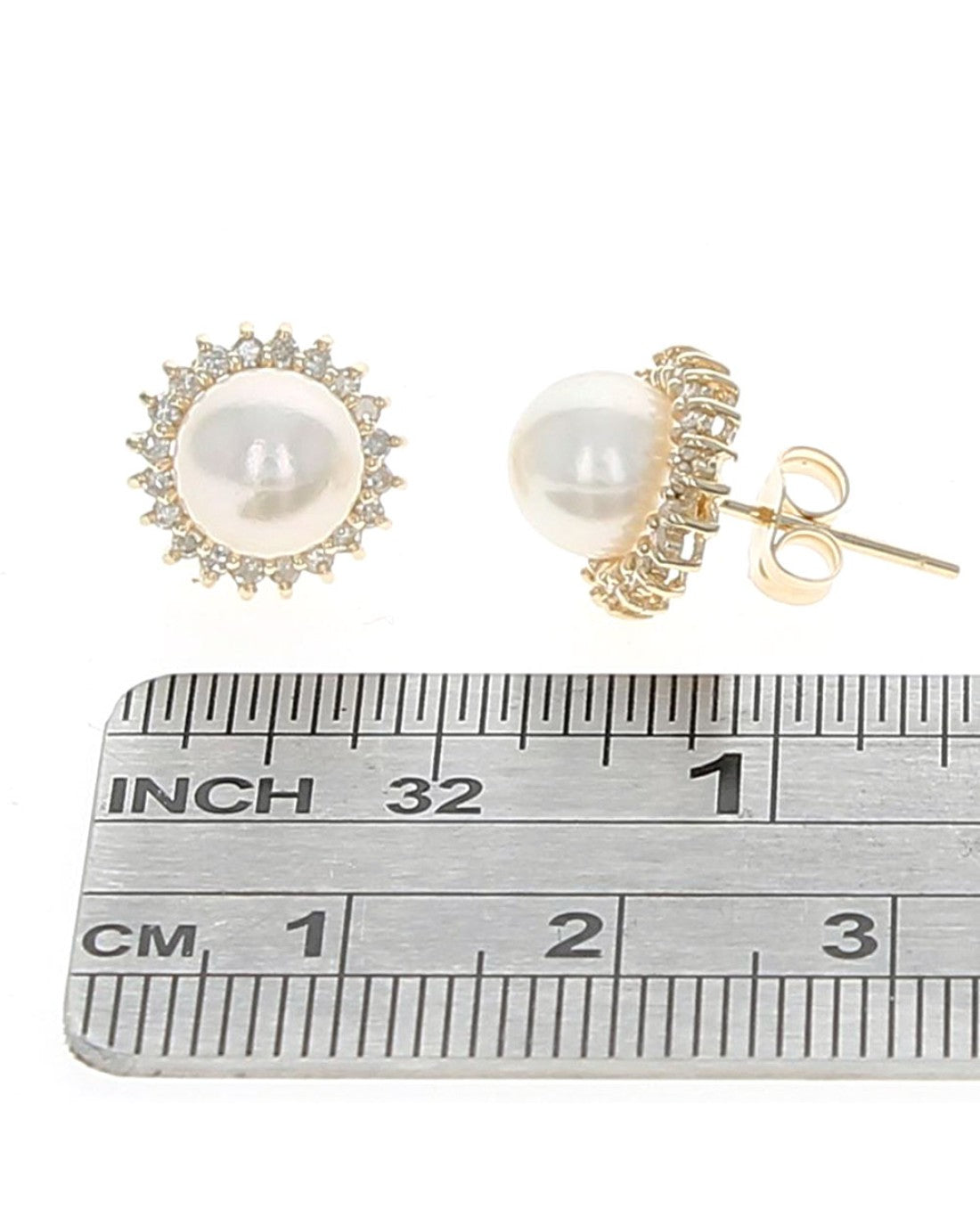 Pearl and Diamond Halo Stud Earrings