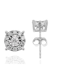 Diamond Halo Stud Earrings in White Gold