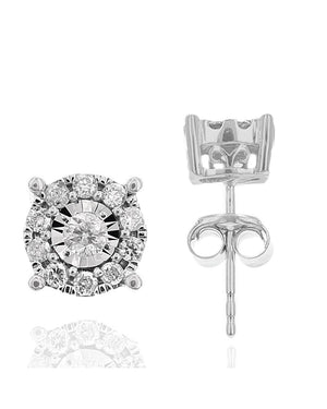 Diamond Halo Stud Earrings in White Gold