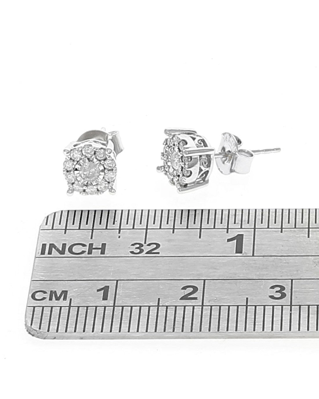 Diamond Halo Stud Earrings in White Gold