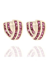 2 Row Ruby Crossover Stud Earrings in Yellow Gold