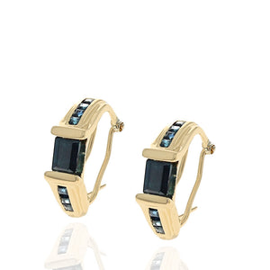 Dark Blue Australian Sapphire J Curve Earrings in Yellow Gold