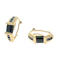 Dark Blue Australian Sapphire J Curve Earrings in Yellow Gold