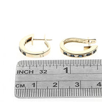 Dark Blue Australian Sapphire and Diamond Elongated Hoop Earrings in Yellow Gold