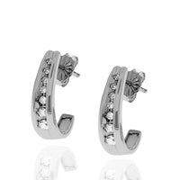 Diamond J Curve Earrings in White Gold