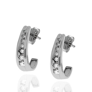 Diamond J Curve Earrings in White Gold