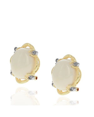 White Coral and Diamond Accent Earrings in White and Yellow Gold