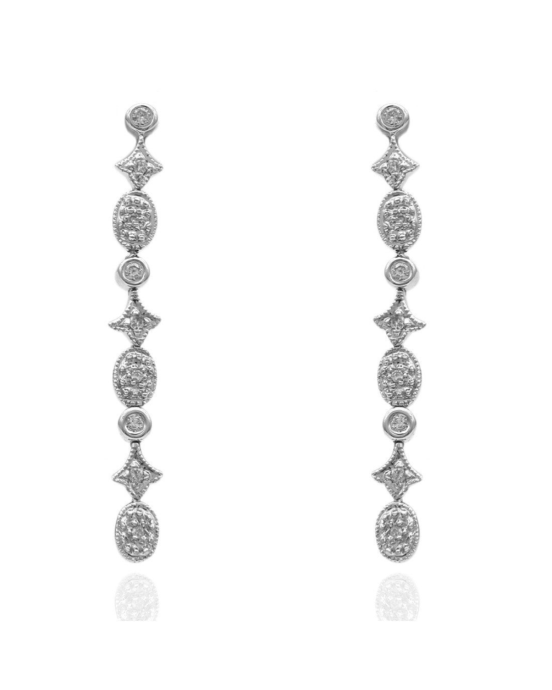 Diamond Multi-Shape Linear Drop Earrings in White Gold