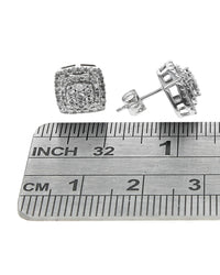 Diamond Triple Halo Square Stud Earrings in White Gold