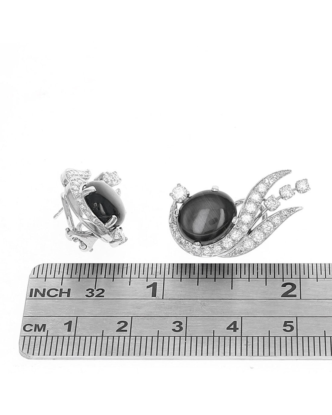 Black Star Sapphire and Diamond Winged Earrings