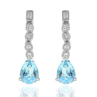 Aquamarine and Diamond Drop Earrings in White Gold