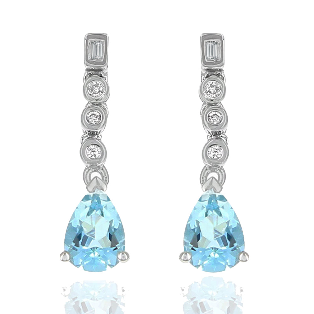 Aquamarine and Diamond Drop Earrings in White Gold