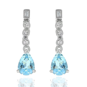 Aquamarine and Diamond Drop Earrings in White Gold