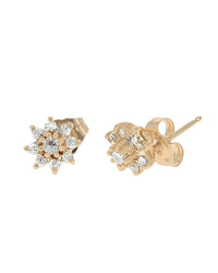 Diamond Halo Stud Earrings in Yellow Gold