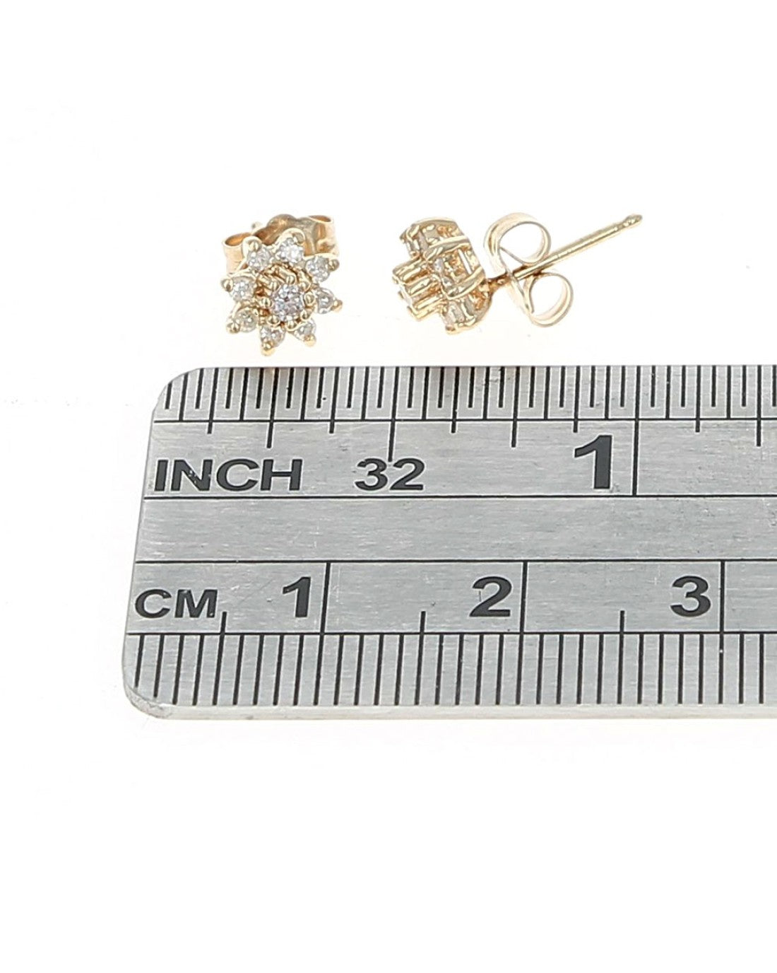 Diamond Halo Stud Earrings in Yellow Gold