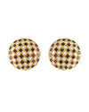 Ruby and Diamond Checkerboard Dome Clip On Earrings