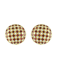 Ruby and Diamond Checkerboard Dome Clip On Earrings