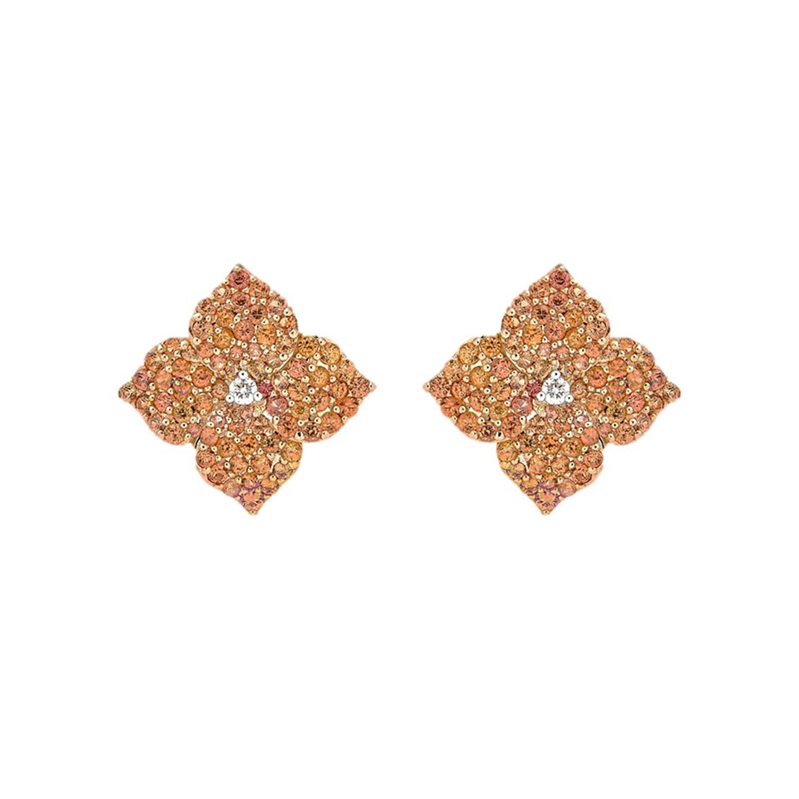 Small Mosaique Flower Earrings in Orange Sapphire