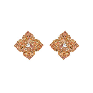 Small Mosaique Flower Earrings in Orange Sapphire