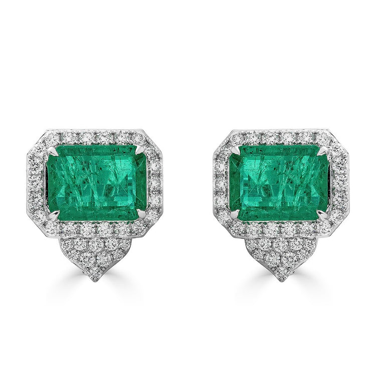 18k White Gold Emerald & Diamond Earrings