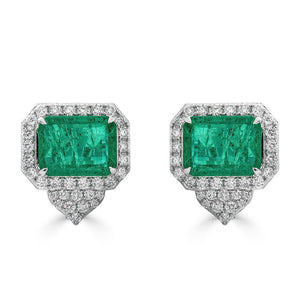 18k White Gold Emerald & Diamond Earrings