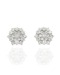 Diamond Cluster Stud Earrings in Platinum and Gold