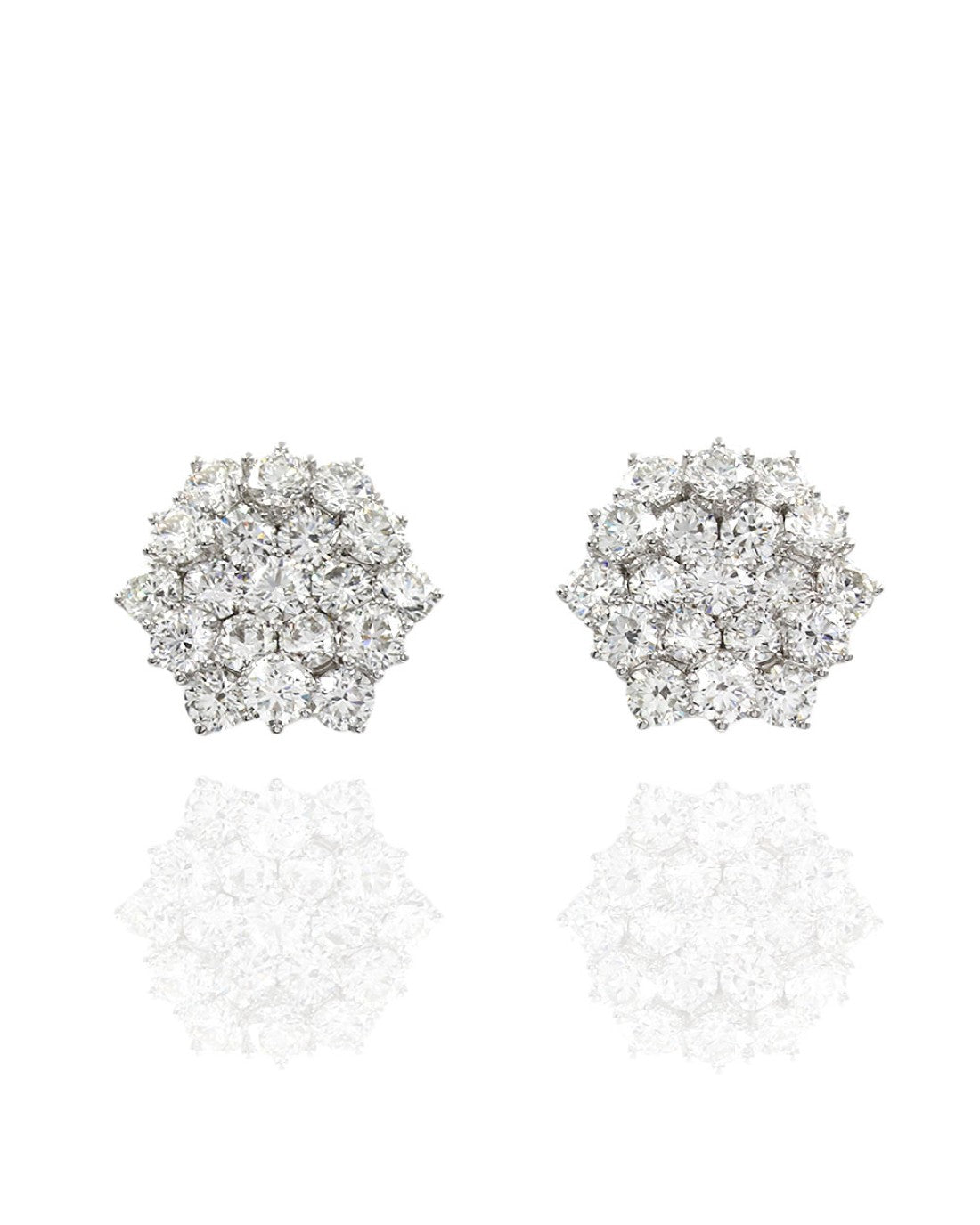 Diamond Cluster Stud Earrings in Platinum and Gold