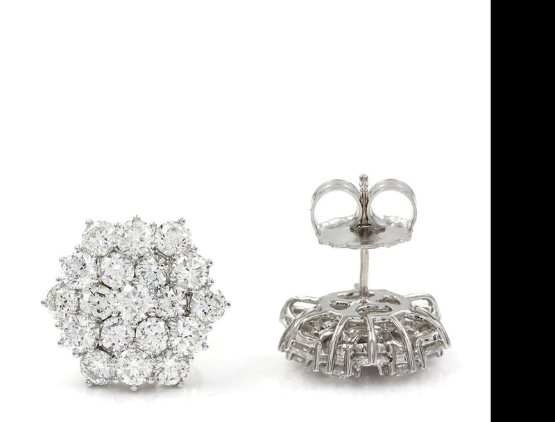 Diamond Cluster Stud Earrings in Platinum and Gold