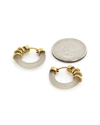 Cede Diamond Bar Station Clear Rubber Hoop Earrings in Yellow Gold
