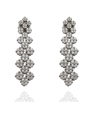 18k White Gold Diamond Cluster Dangle Earrings
