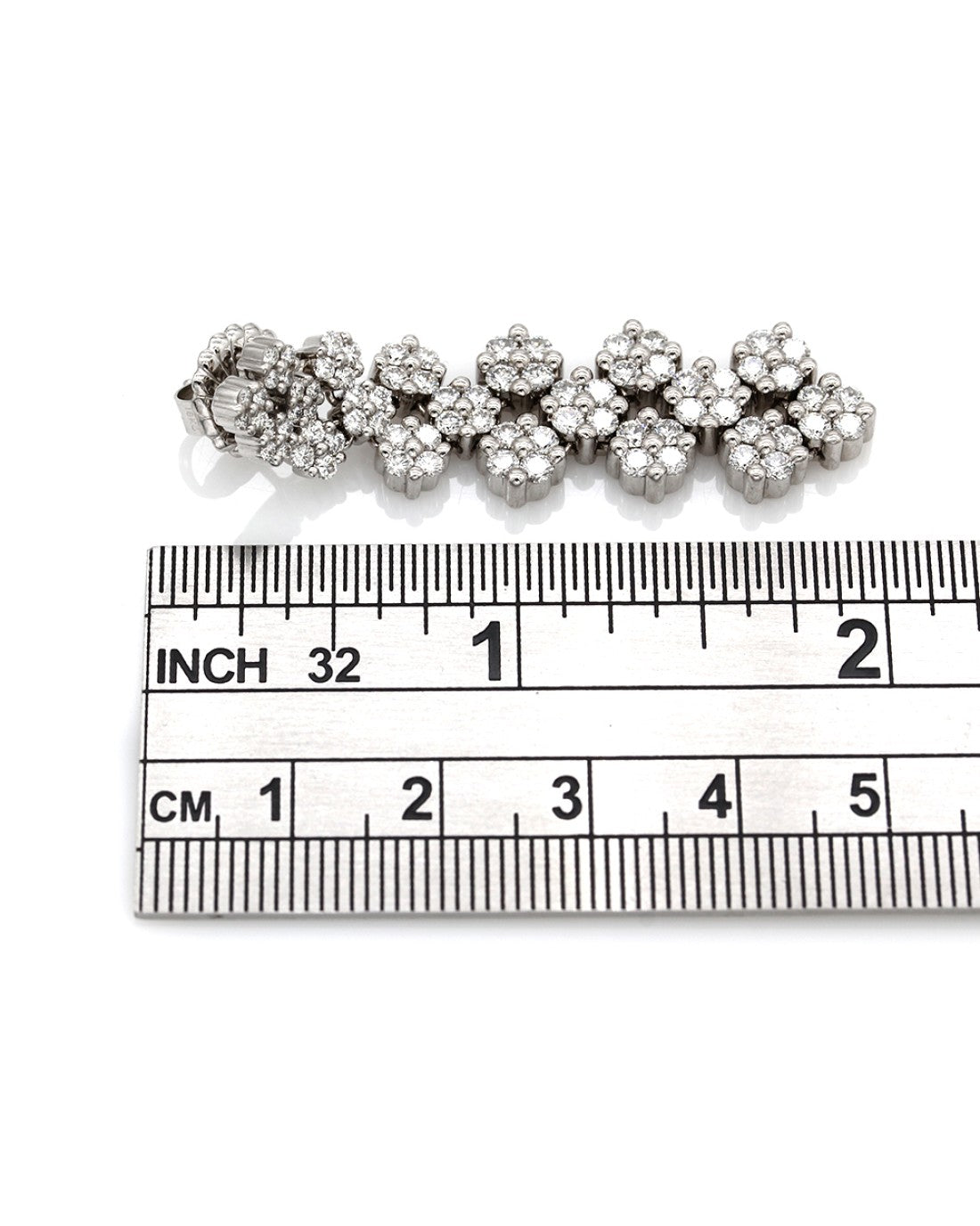 18k White Gold Diamond Cluster Dangle Earrings