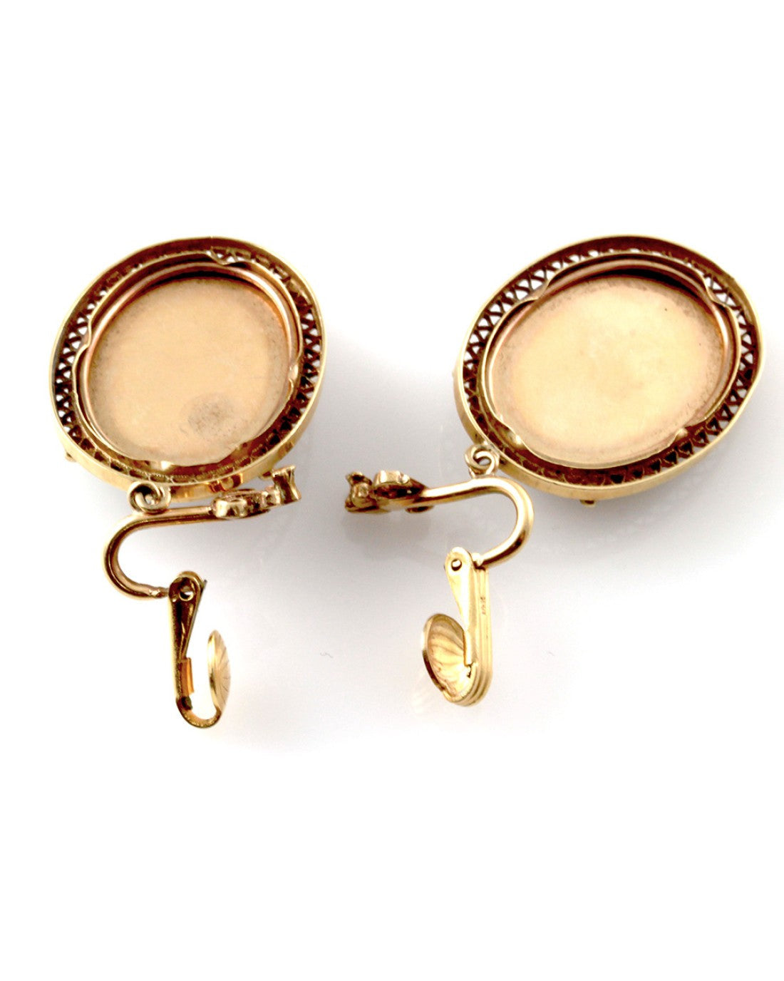 Antique Hand Painted Micro Portrait Clip-On Earrings in 10K Yellow Gold