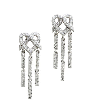 Diamond Pave Heart Dangle Earrings in 18K White Gold