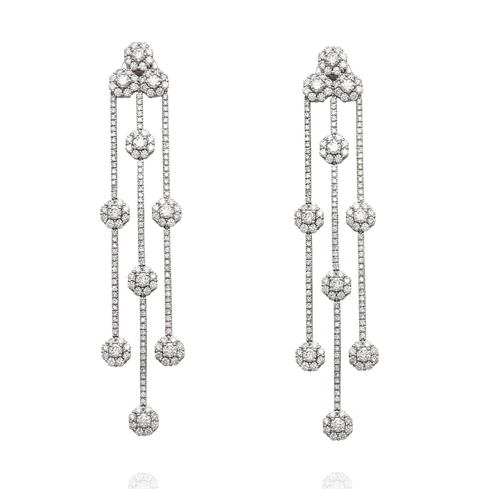 18kw 3 Strand Diamond Flower Dangle Earrings