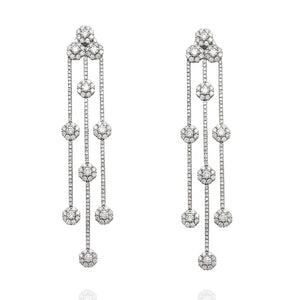 18kw 3 Strand Diamond Flower Dangle Earrings