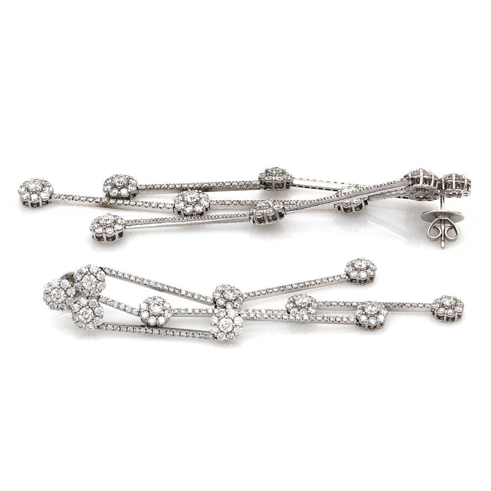 18kw 3 Strand Diamond Flower Dangle Earrings