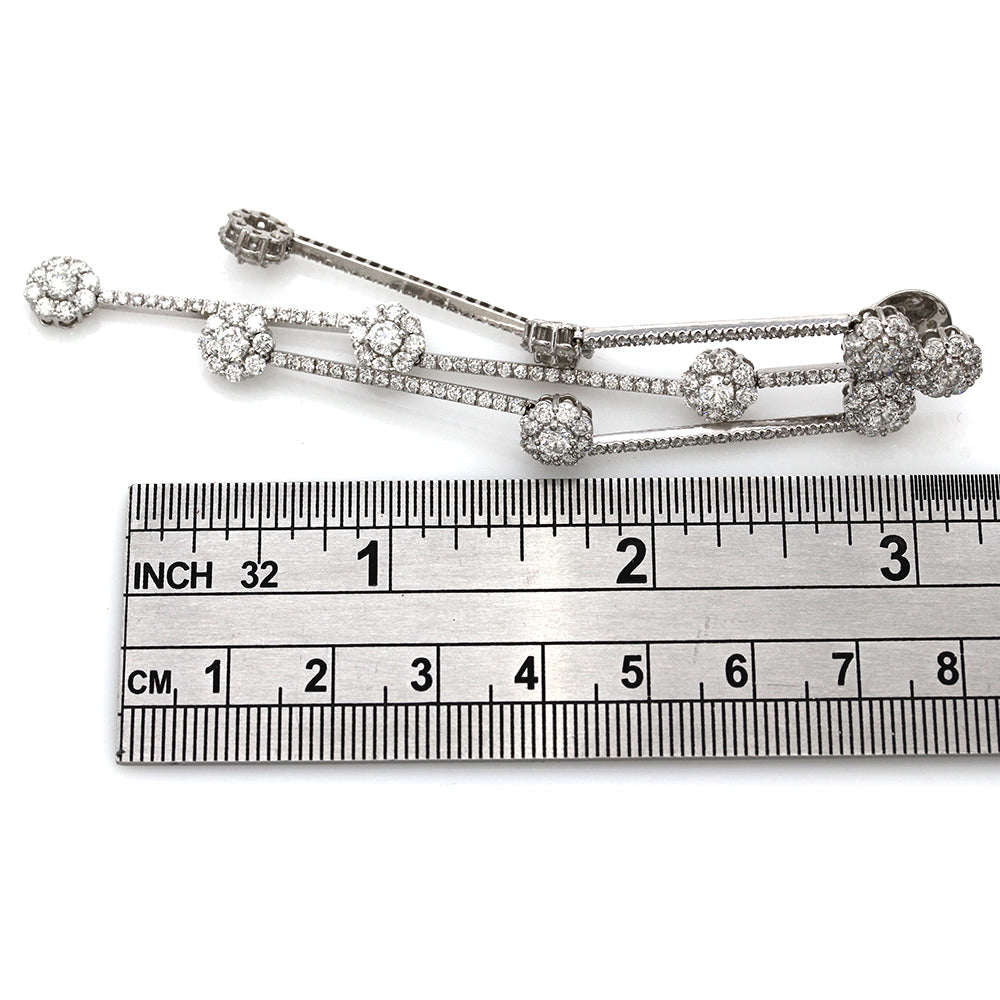 18kw 3 Strand Diamond Flower Dangle Earrings