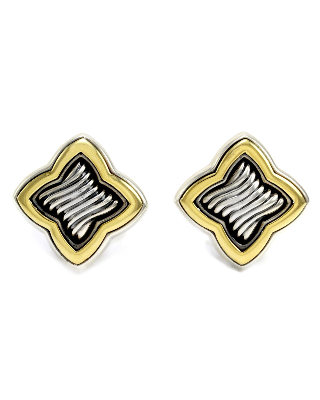 David Yurman Venetian Quatrefoil Collection Earrings in Silver & 18K Yellow Gold