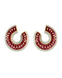 Genuine Ruby & Diamond Wrap Earrings in 18K Yellow Gold