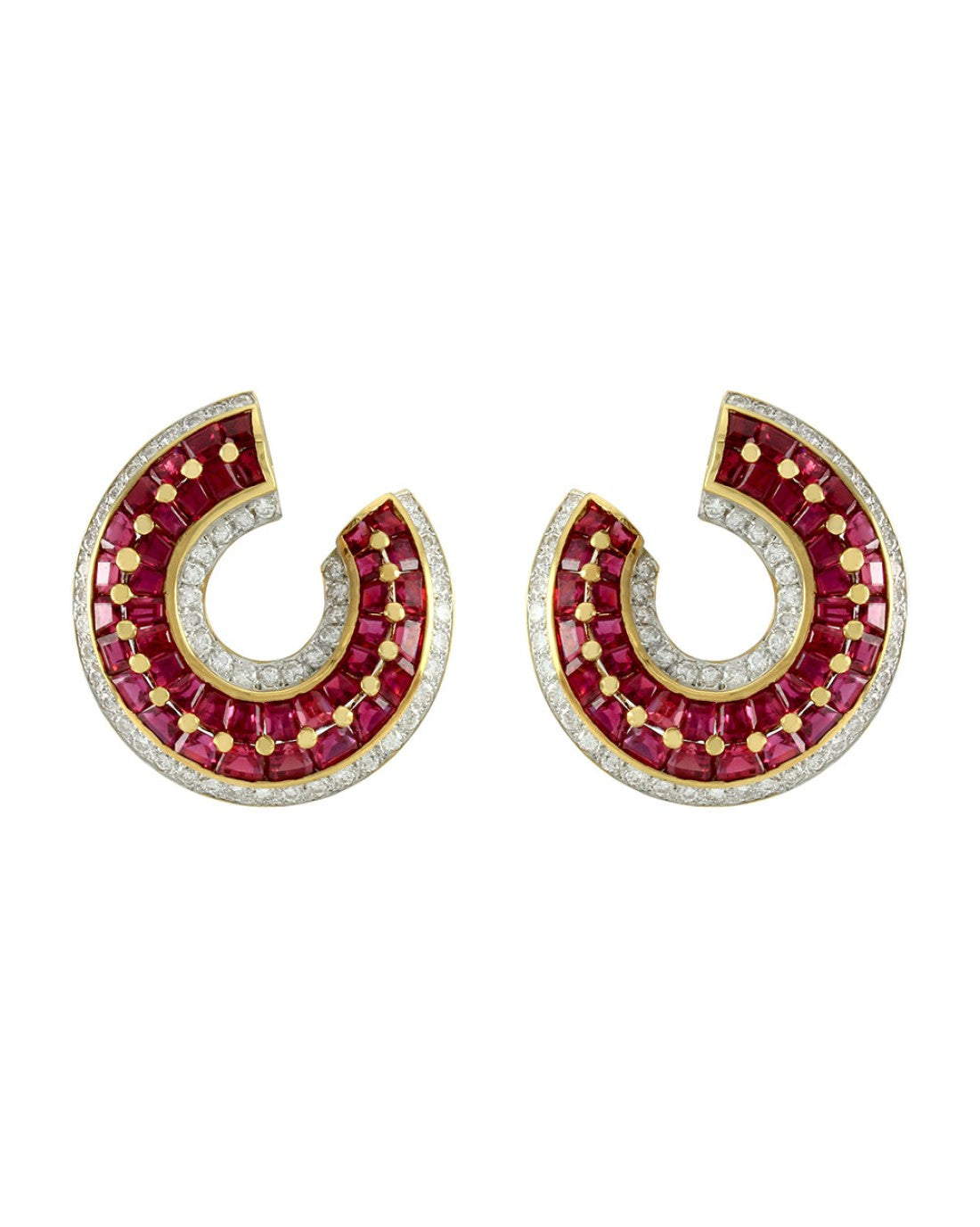 Genuine Ruby & Diamond Wrap Earrings in 18K Yellow Gold