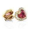 Pink Tourmaline Hearts and Diamond Halo Earrings in Gold