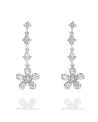 Diamond Flower Drop Earrings in Gold