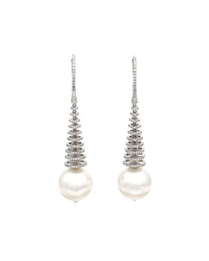 South Sea Pearl and Pave Diamond Spiral Earrings in Gold